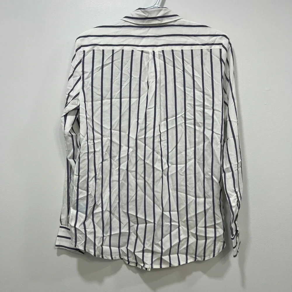J Mclaughlin Madeline Stripe Shirt XS NWT $198 Silk Rayon Stripe White Blue - Picture 3 of 7